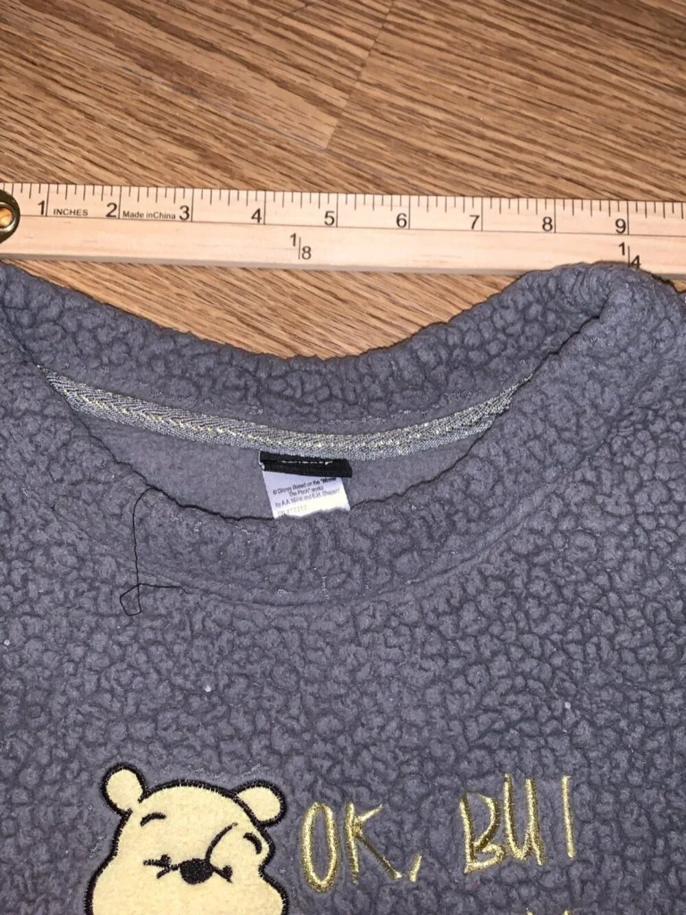 Disney Winnie The Pooh Disney 12-14 Kids Fleece Pullover Sleep Embroidery Gray L